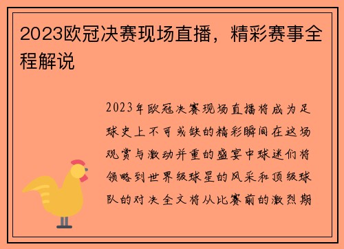 2023欧冠决赛现场直播，精彩赛事全程解说
